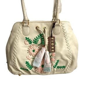 Isabella Fiore NEW nwt cream satchel bag with florals and tassels and strap